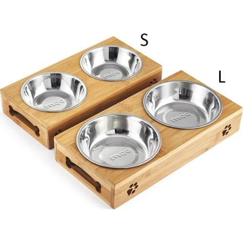 Stainless Steel/Ceramic Feeding Pet Food Bowls миска для кошки and Drinking Bowls with Bamboo Rack/Holder
