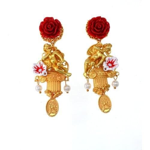 Fashion Design Long Drop Baroque Retro Dangle Earrings with Crystal Women Red Dangle Drop Earring Retro Jewelry