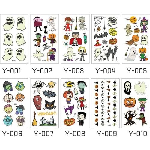 Halloween Sticker Pumpkin Ghost Luminous Tattoo Stickers Halloween Party Decoration Accessories Cartoon Kids Toy