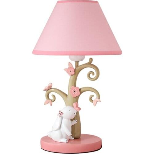 Cute Girl Pink Rabbit Table Lamps Bedroom Bedside Room Decorated Princess Childrens Table Lights Study Desk Lights Lighting