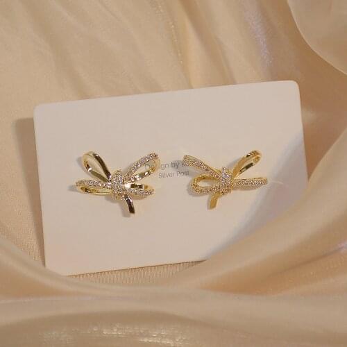 New Design Fashion Jewelery Crystal Bowknot Exquisite 14k Real Gold Plated Earrings for Woman Holiday Party Daily Earring