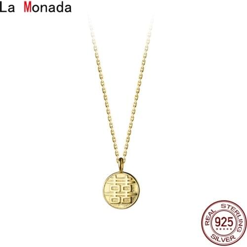 La Monada 925 Silver Chain Necklace For Women Round Chinese Lucky Happy Silver 925 Jewelry Fashion Silver Necklace 925 Female