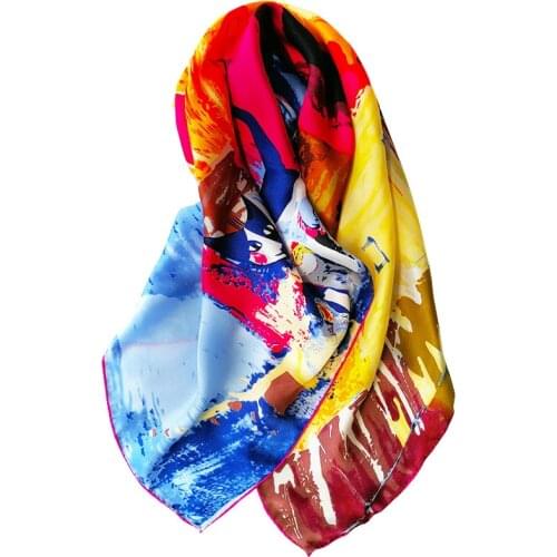 Luxury Brand Fashion Silk Square Scarf Women Cat Printed Satin Neck Hair Tie Band Beach Hijab Head Female Foulard Offical Use