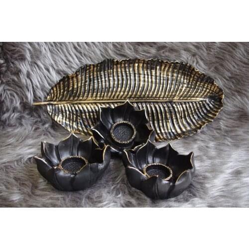 HLO 2021 Lotus Candle Holder Trinket With Plate Creativity Posture Decorate Statue Elegant Polyester Handcraft Home Dekoration