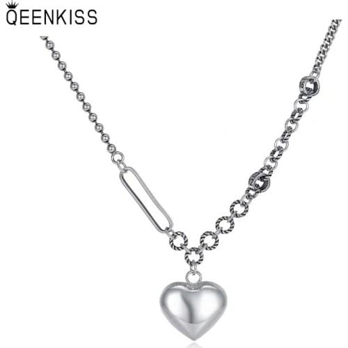 QEENKISS NC712 Fine Jewelry Wholesale Fashion Trendy Woman Girl Birthday Wedding Gift Three-dimensional Heart Pendant Necklace