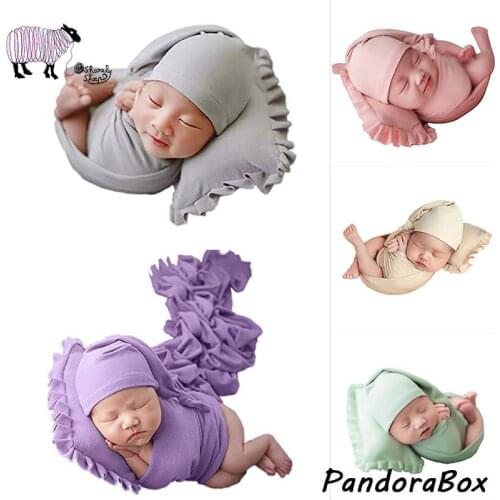 Baby Photo Shoot Posing Stretch Wraps+Hat+Pillow Sets Props Newborn Photography Props bebe fotografia Accessories New Born Wraps