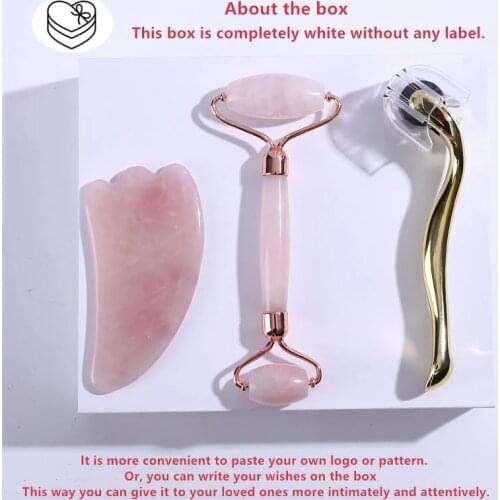 Rose Quartz Roller Facial Massager Natural Stone Jade Roller Jade Spatula Microneedle Roller Three-piece Beauty Skin Care Tool