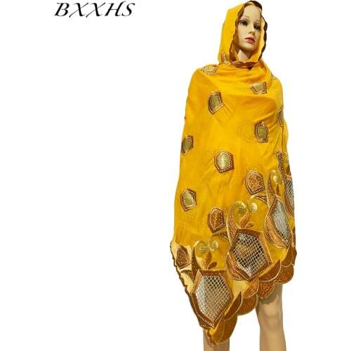 2021Latest African Women Hollow Out Design 100% Cotton Big Size Embroidery Scarf for Shawls Diamond Hijab Wrap Headband For Lady