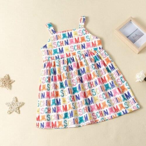 Sweet Girls Suspender Dress Summer Fashion Bear Letter Print A-line Princess Dresses Children Sundress for 2-7Years