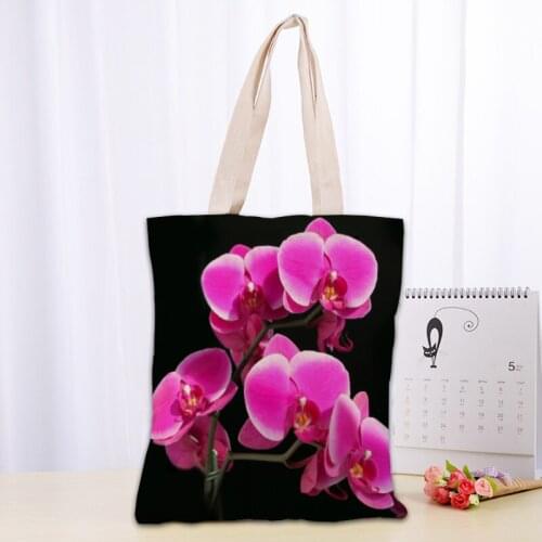 Orchid Flower Tote Bag Foldable Shopping Bag Reusable Eco Large Unisex Canvas Fabric Shoulder Bags Tote Grocery Cloth Pouch