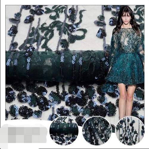 Dark green New design fashion sequins YG-727 african french lace fabric with sequins african tulle lace fabric 6 yards /lot
