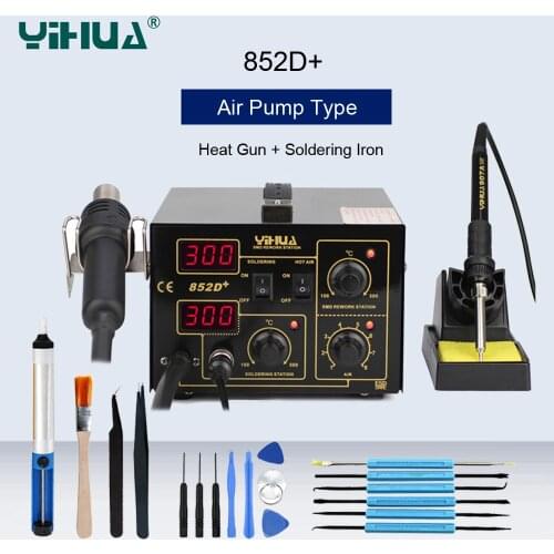 YIHUA 852D+ Air Pump Type Heat Gun Digital Display Soldering Iron 700W SMD Hot Air Rework Solder Station Desoldering Station
