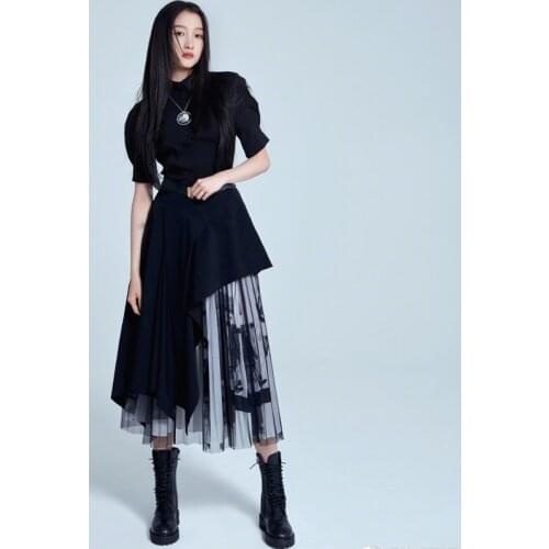 Summer New Designer WomenS Sets High Quality Party Casual Short-Sleeved Shirt Tops Patchwork Mesh Skirt Fashion 2 Piece Suit