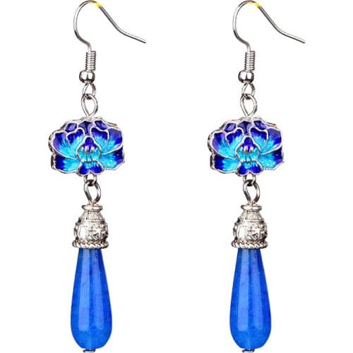 Blue Jade Flower Earrings Jewelry Chalcedony Crystal Amulet Zircon Gemstone Women Gifts Charm 925 Silver Fashion Natural