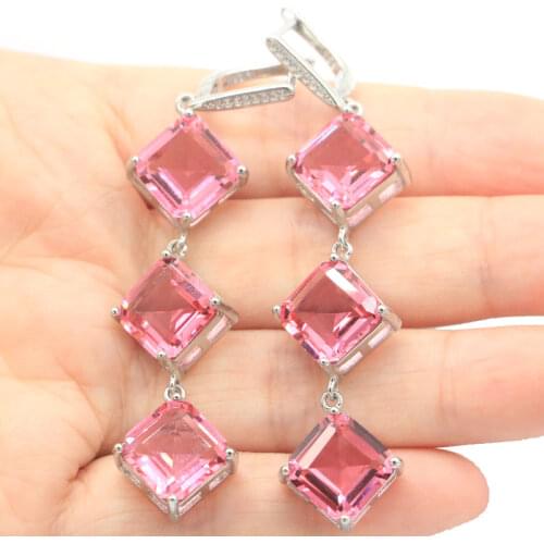 47x38mm SheCrown Bohemia Flowers Silver Earrings Created Pink Raspberry Rhodolite Garnet Zircon For Ladies