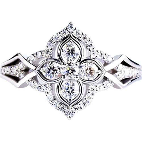 Four-leaf Clover Two-tone Real 925 Sterling Silver Rings for Women Unique Cute Romantic Engagement Wedding Gift Creative Jewelry