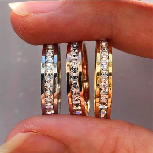 2021 Boho Female Crystal CZ Stone Ring Vintage Titanium Steel Women Wedding Rings Fashion Promise Yellow Gold Engagement Jewelry