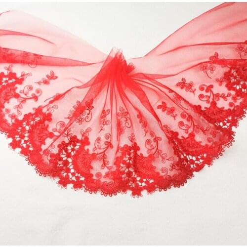 1 Meter 2021 New Embroidery Lace Trim 18cm Width Beautiful Floral Red Lace Fabric Net Garment Accessories DIY Craft