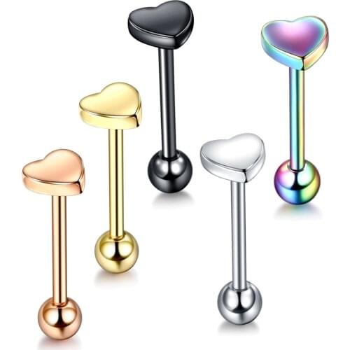 1 PC 5 Colors Tongue Piercing Septum Industrial Barbell Heart Nipple Barbell Flesh Tunnels Ear Plugs Ear Expanders Body Jewelry