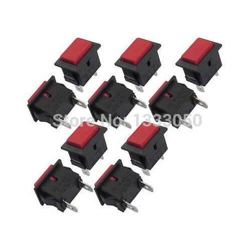 FREE SHIPPING 10 Pcs AC 250V/6A 125V/10A 2 Pin SPST Red Button Momentary Rocker Switch 1NO PBS-101