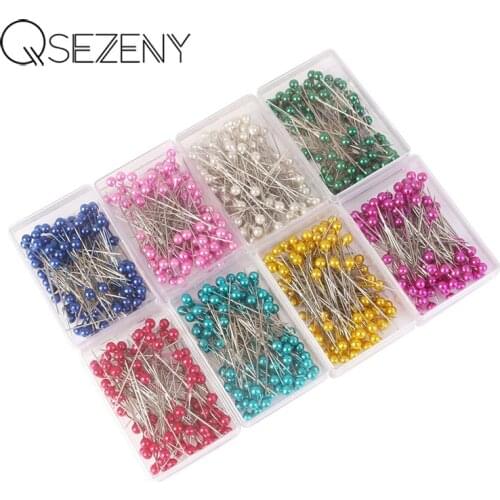 100pcs Colorful Round Pearl Head Dressmaking Pins Needles Stitch DIY Craft Wedding Corsage Sewing Positioning Box Sewing Tools