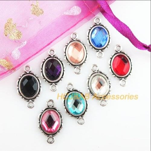 16 New Charms Tibetan Silver Tone Retro Oval Mixed Crystal Connectors 12x21mm