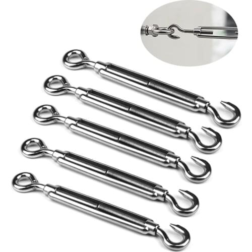 5PCS M4/M6 Stainless Steel 304 Hook & Eye Turnbuckle Wire Rope Tension