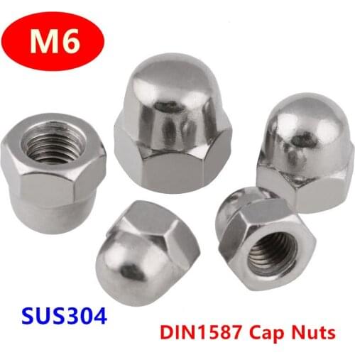 50pcs DIN1587 M6 Stainless steel 304 Cap Nuts Hexagonal Round Dome Head Acorn Nuts Decoration epicranium Nuts