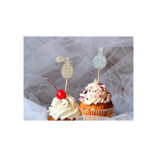 Glitter perfume Cupcake Toppers wedding bridal Shower birthday tea party treat food picks decoration BT001