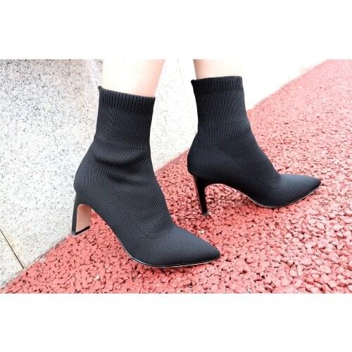 2021 New winter style women shoes Ankle boots knitting stretch Fashion boots women boots European style Female boots snow boots