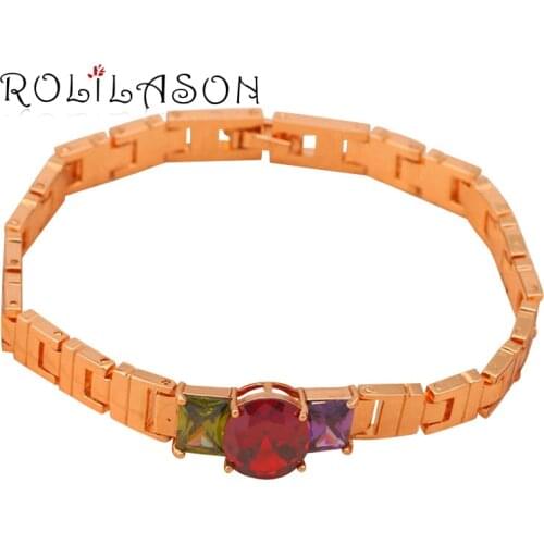 ROLILASON graceful Gold Tone garnet crystal Royal design Bracelets for women Health Nickel Lead free fashion jewelry TB189