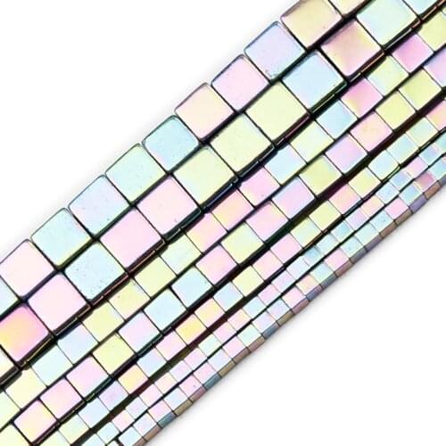 JHNBY 2/3/4/6MM Light Purple Square Hematite Natural Stone Spacers Charm Loose Beads For Jewelry Making Diy Bracelet Accessories