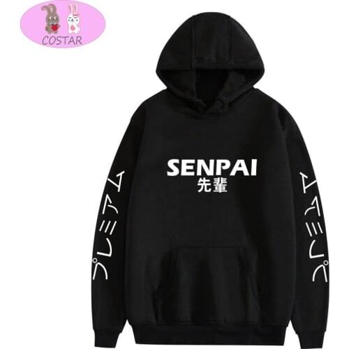 COSTAR Japanese Words Senpai Printed Fashion Hoodies Pullover Harajuku Hooded Sweatershirt Unisex