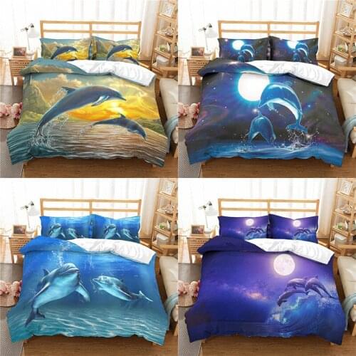 Home Textile Luxury 3D Dolphin Print 2/3Pcs Comfortable Duvet Cover PillowCase Bedding Sets Queen and King EU/US/AU Size