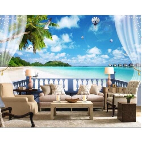 Custom photo wallpaper 3d View of maldives coconut tree seagull background wall 3d wall murals wallpaper for living room