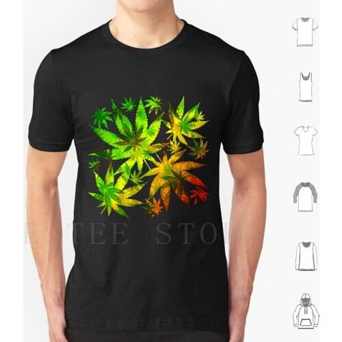 Leaves Nature Pattern T Shirt DIY Big Size 100% Cotton Leaves Leaf Pattern Background Rasta Reggae Drug Smoke Nature Plant