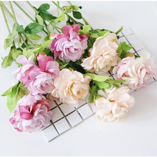 3 heads Rose Fake Flower 3 colors Branch home decoration artificial flower wedding party bouquet wreath flower wall accessories