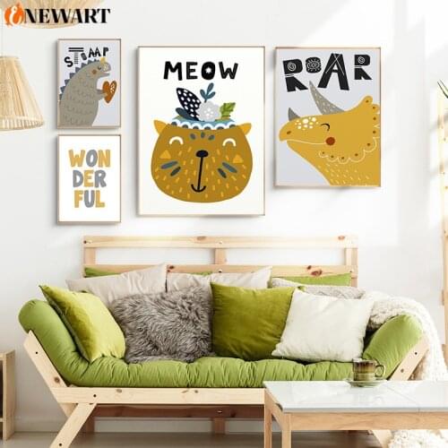 Lovely Dinosaur Nursery Kids Room Canvas Wall Art Quote Wonderful Painting for Child Bedroom Playroom Decoration Picture Cartoon