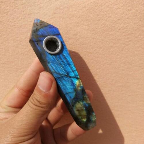 2017 Newest Hot sale natural Labradorite quartz crystal smoking pipe Natural Quartz Labradorite crystal smoking pipe