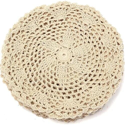 LBER 12Pcs Vintage Cotton Mat Round Hand Crocheted Lace Doilies Flower Coasters Lot Household Table Decorative Crafts Accessorie