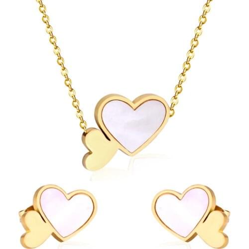 LUXUKISSKIDS Brand New Stainless Steel Jewelry Heart Shell Jewelry Sets Women Wedding Jewelry Gift