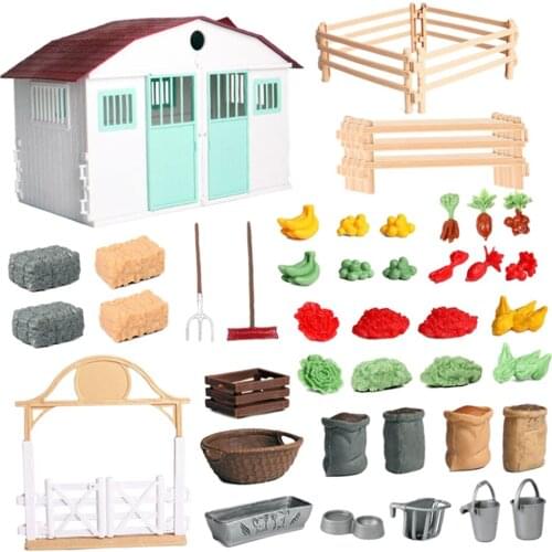 Simulation Farm House Building Toys Model Plastic Fruits Vegetables Fence Gate Playset