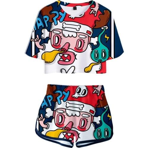 Fashion Design Funny Happy Merry Christmas 3D Print Summer Two Pieces sets Women Fashion Clothes 2020 Hot Sale Casual Harajuku