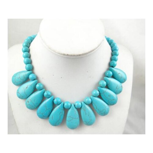 Fashion Natural stone Beautiful Flat water droplets stone Turquoises Handmade Ladies Gem Jewellery Necklace A15