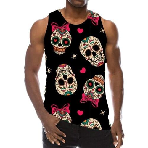 Skull Graphic Tank Top For Men 3d Print Rainbow Sleeveless Pattern Streetwear Top Psychedelic Skeleton La Hip Hop Vest 2021