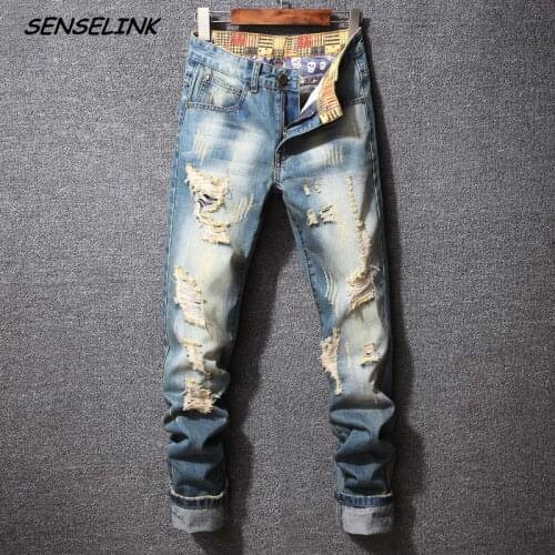 2021 New Men Casual Classic High Quality Jogging Jeans Streetwear Denim Broken Hole Embroidered Pencil Jeans Trousers Men