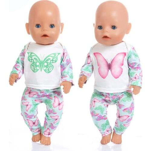 New Butterfly print suit Doll Clothes Fit For 43cm baby Doll clothes reborn Doll Accessories