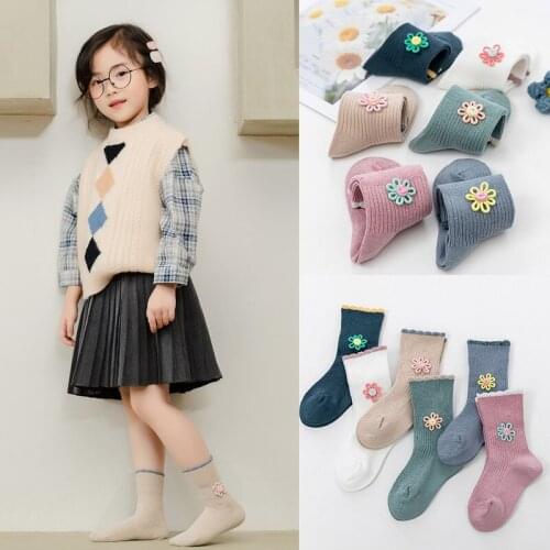 Spring New Kids Socks Three-Dimensional Flower Cartoon Female Baby Girl Socks Combed Cotton Mid-Calf Childrens Socks