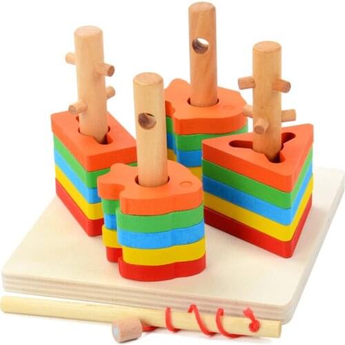 Montessori Educational Wooden Stacking Toys For Children Baby Educational Colorful Geometric Shape Matching Blocks Gift
