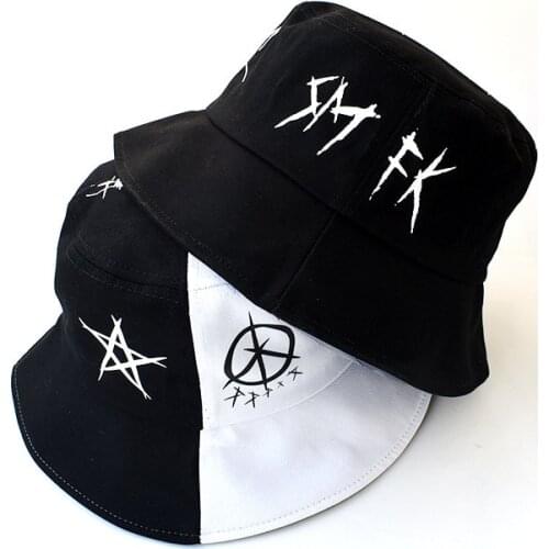 Summer Bucket Hat Unisex Harajuku Hat Fisher Outdoor Black White Patchwork Hip Hop Cap Mens Summer Fisherman Hat